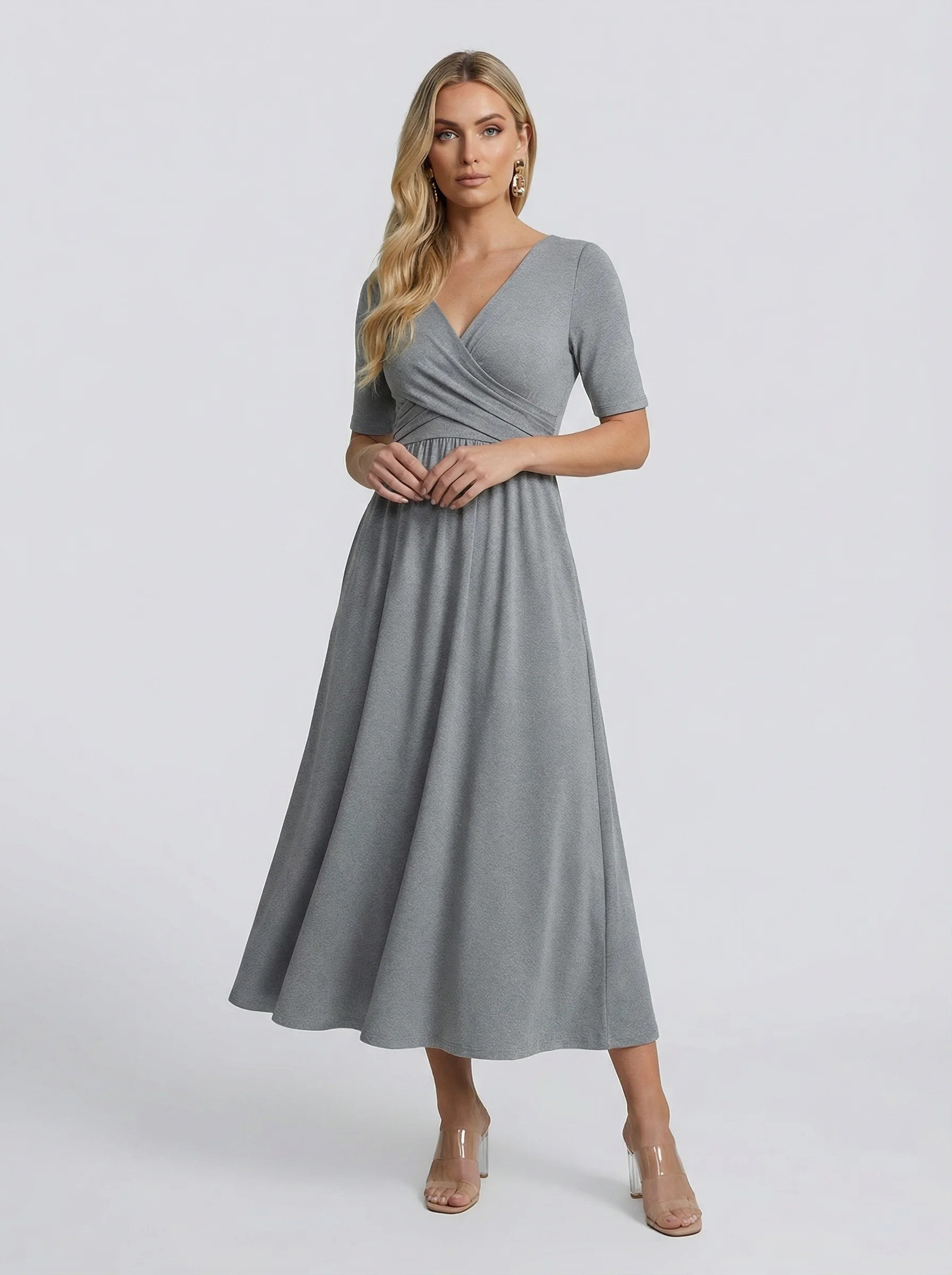 V Neck Midi Dress | Wrap Bodice Design