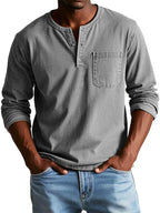 John | Men’s Long Sleeve Henley Shirt | Button Down Pocket Detail Daily Wear-Men Shirt-Eltrendio