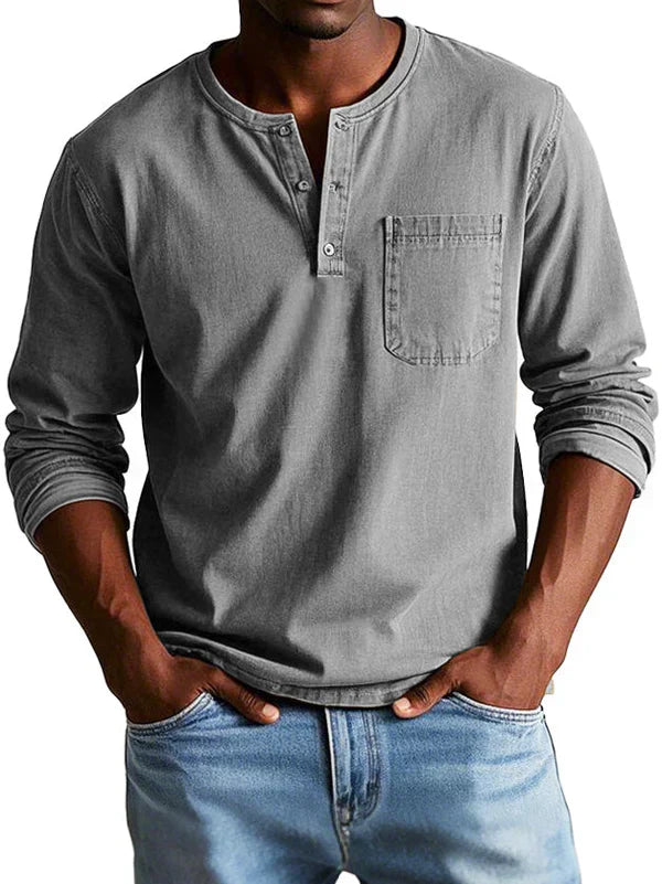 John | Men’s Long Sleeve Henley Shirt | Button Down Pocket Detail Daily Wear-Men Shirt-Eltrendio