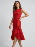 Sleeveless Midi Dress | Draped Waist Design-Women Dress-Eltrendio
