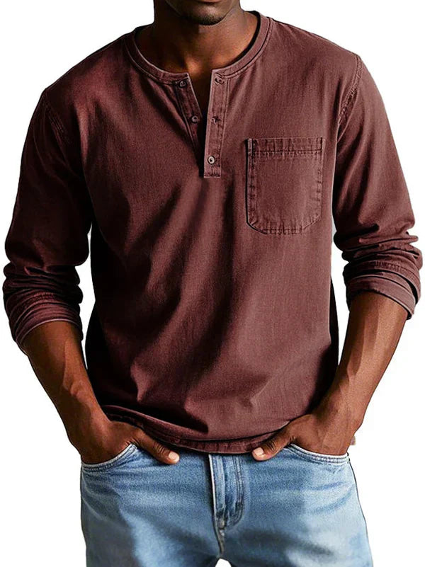 John | Men’s Long Sleeve Henley Shirt | Button Down Pocket Detail Daily Wear-Men Shirt-Eltrendio