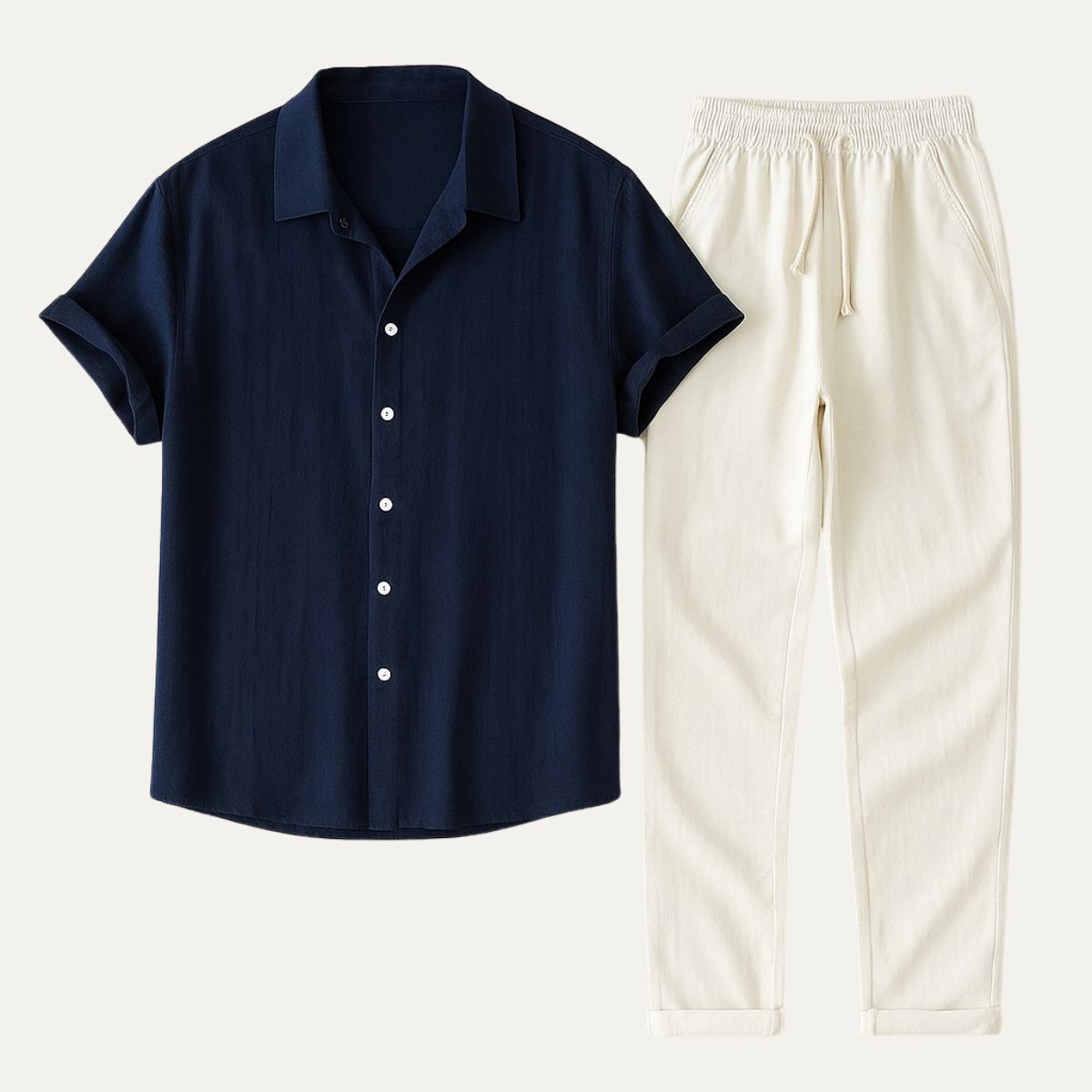 Harbourview | Men’s Short Sleeve Shirt and Trousers Set | Button Front Drawstring Casual Wear-Men Outfit Set-Eltrendio