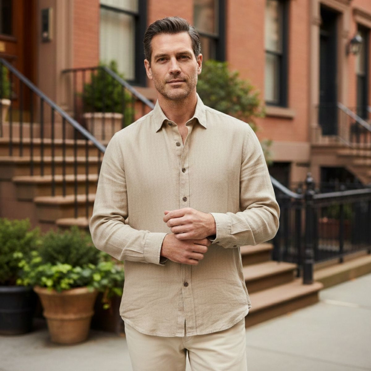 The Zurich Vintage Long Sleeve Linen Shirt for Men - Image 15