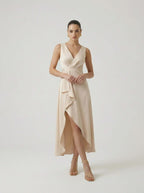 Women Wrap Midi Dress | Asymmetric Hem Design-Women Dress-Eltrendio