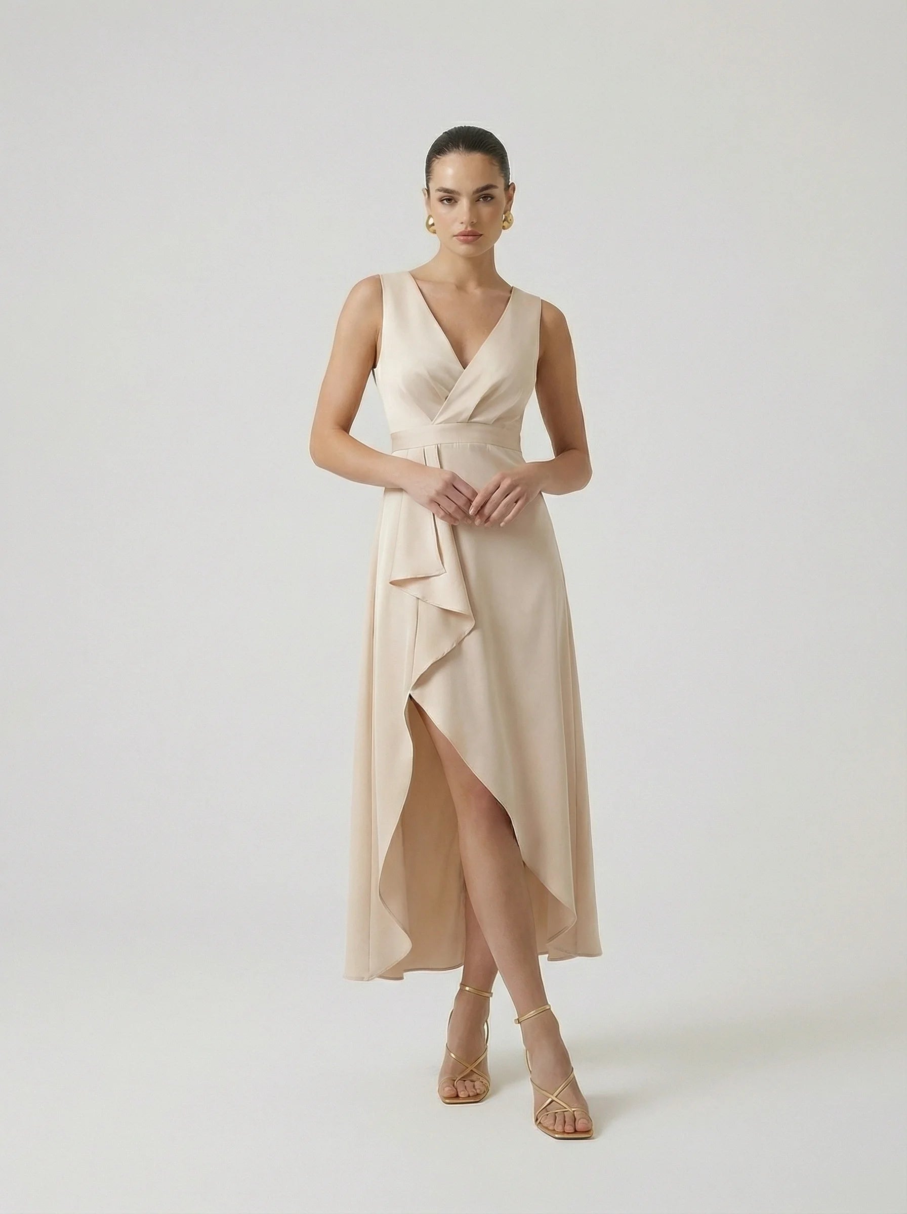 Women Wrap Midi Dress | Asymmetric Hem Design