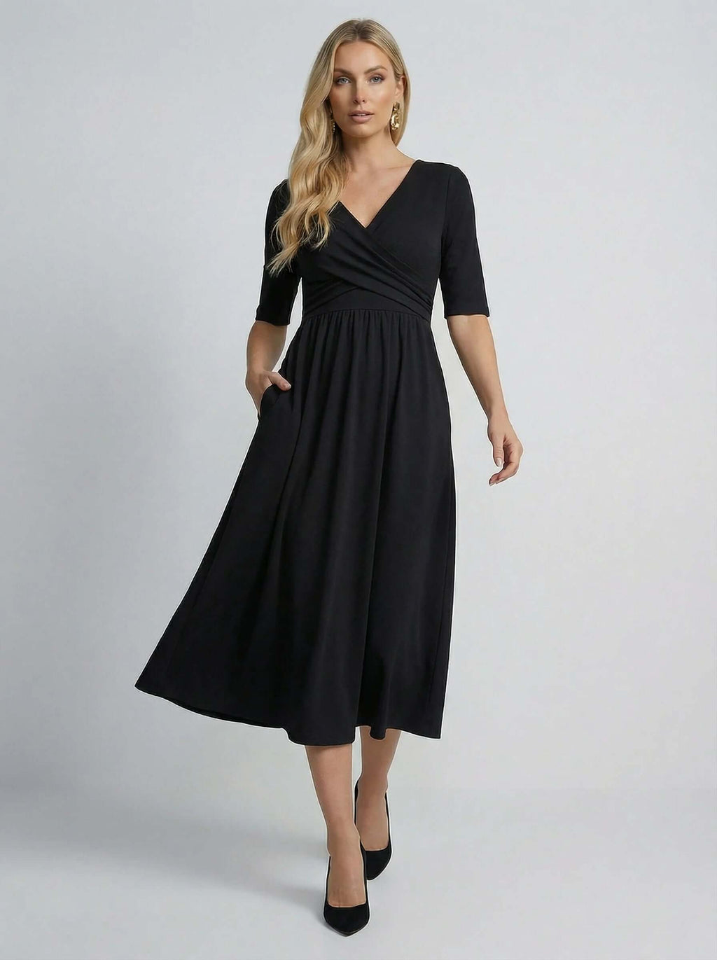 V Neck Midi Dress | Wrap Bodice Design-Women Dress-Eltrendio