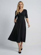 V Neck Midi Dress | Wrap Bodice Design-Women Dress-Eltrendio