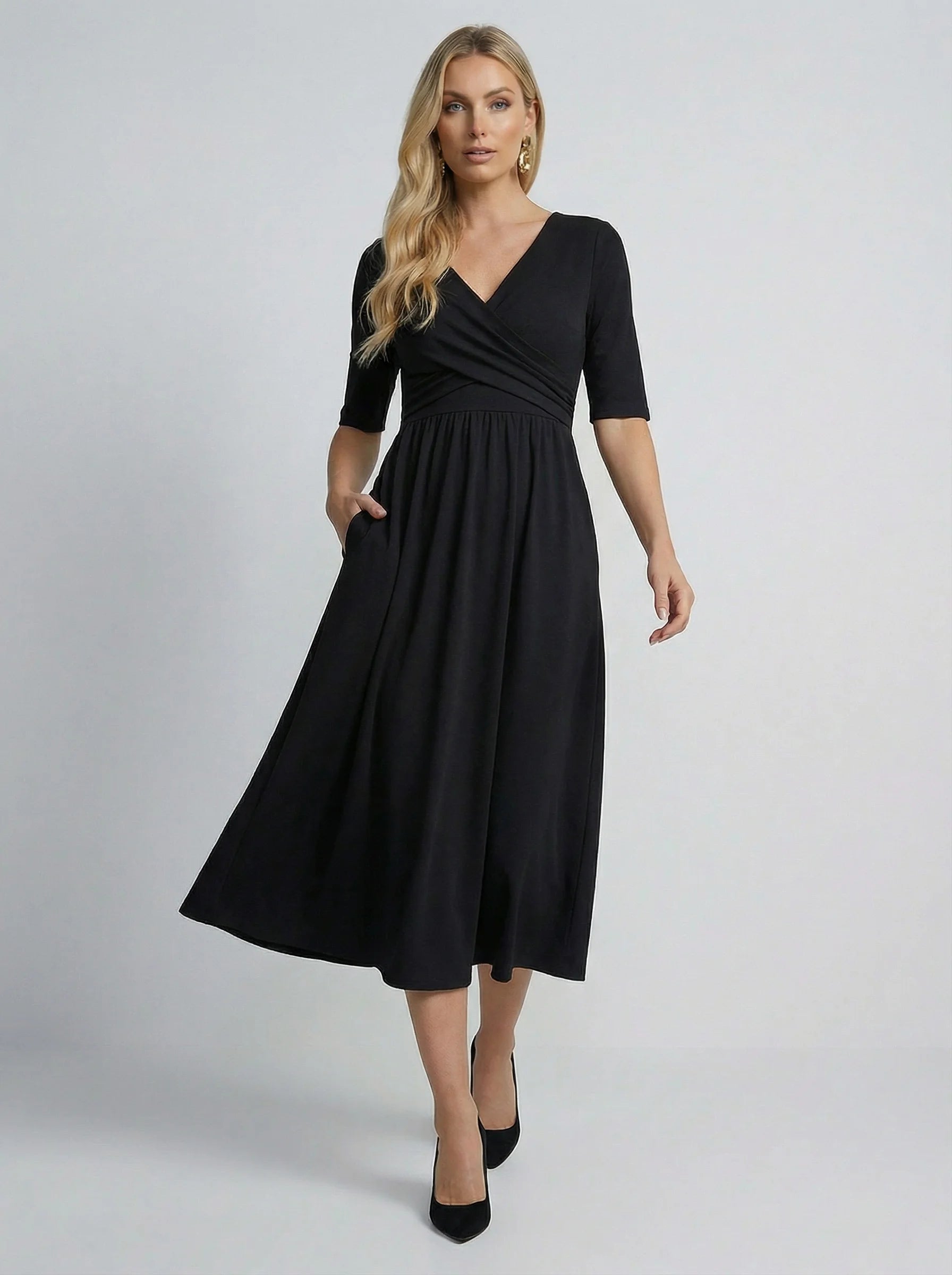 V Neck Midi Dress | Wrap Bodice Design