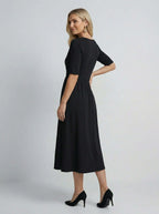 V Neck Midi Dress | Wrap Bodice Design-Women Dress-Eltrendio