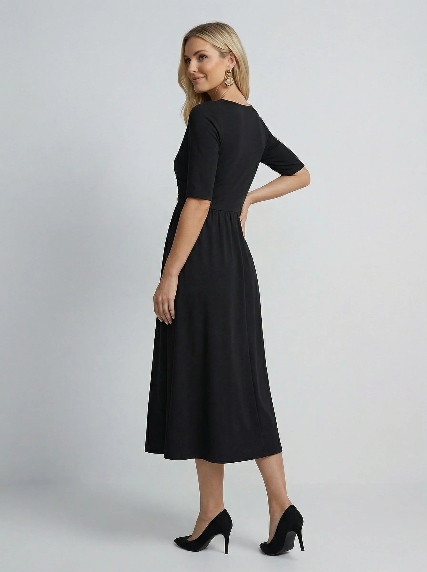 V Neck Midi Dress | Wrap Bodice Design