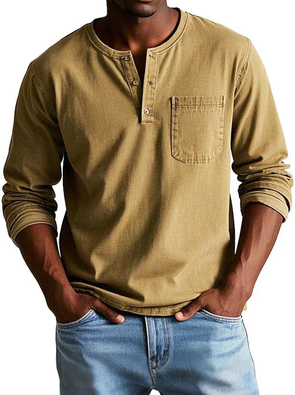 John | Men’s Long Sleeve Henley Shirt | Button Down Pocket Detail Daily Wear-Men Shirt-Eltrendio