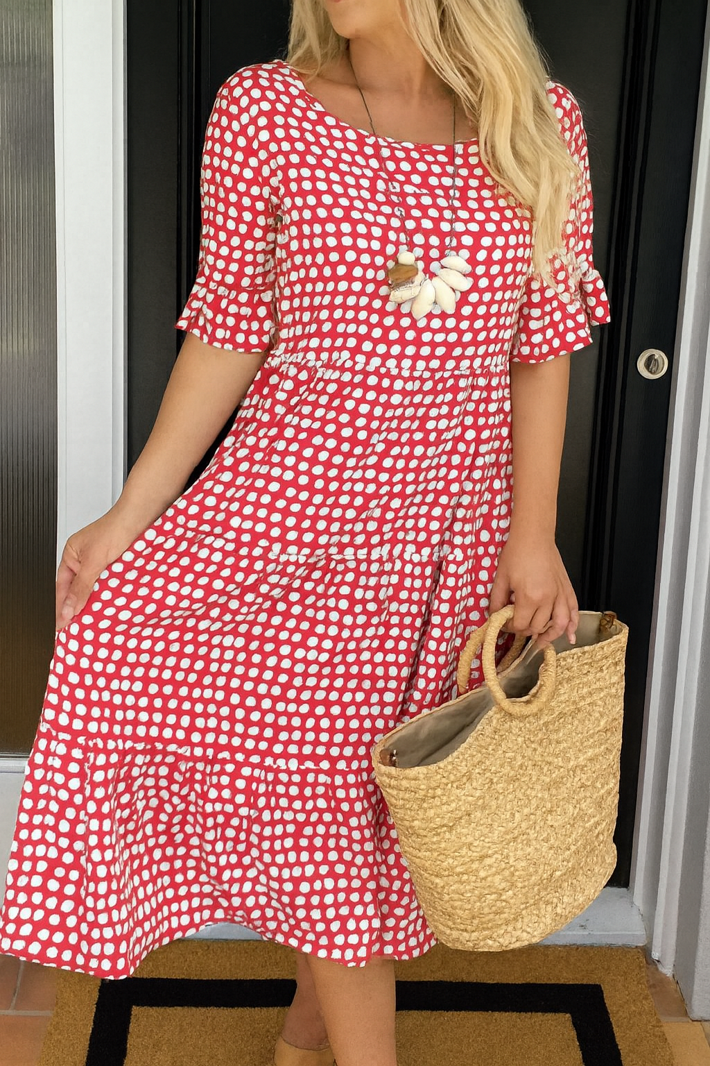Midi Dress | Casual Summer Short Sleeve Dress-Women Dress-Eltrendio