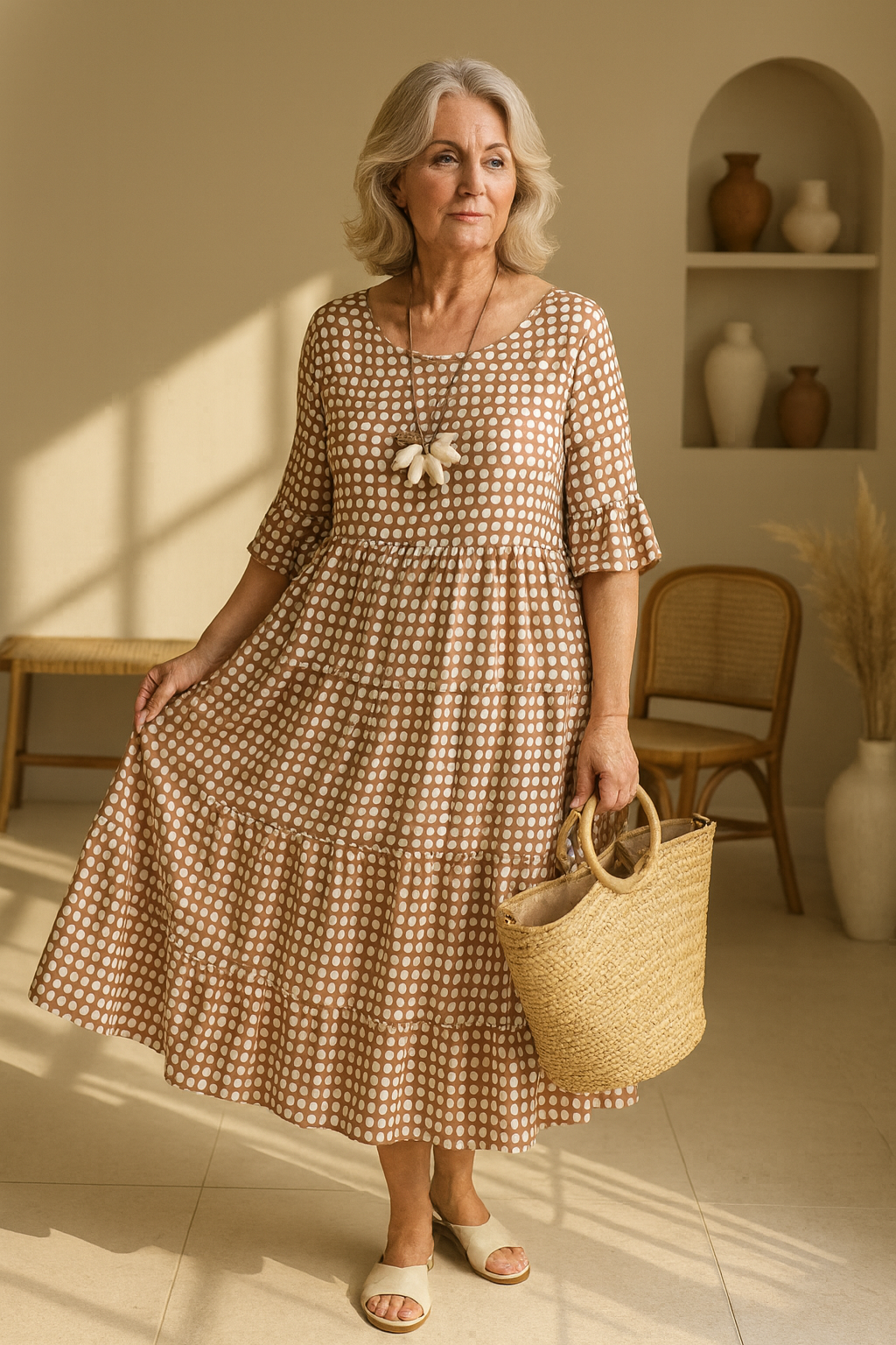 Midi Dress | Casual Summer Short Sleeve Dress-Women Dress-Eltrendio