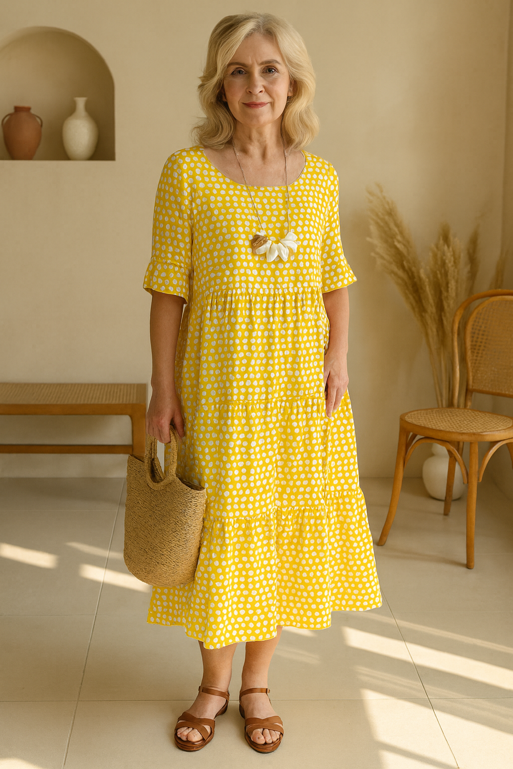 Midi Dress | Casual Summer Short Sleeve Dress-Women Dress-Eltrendio