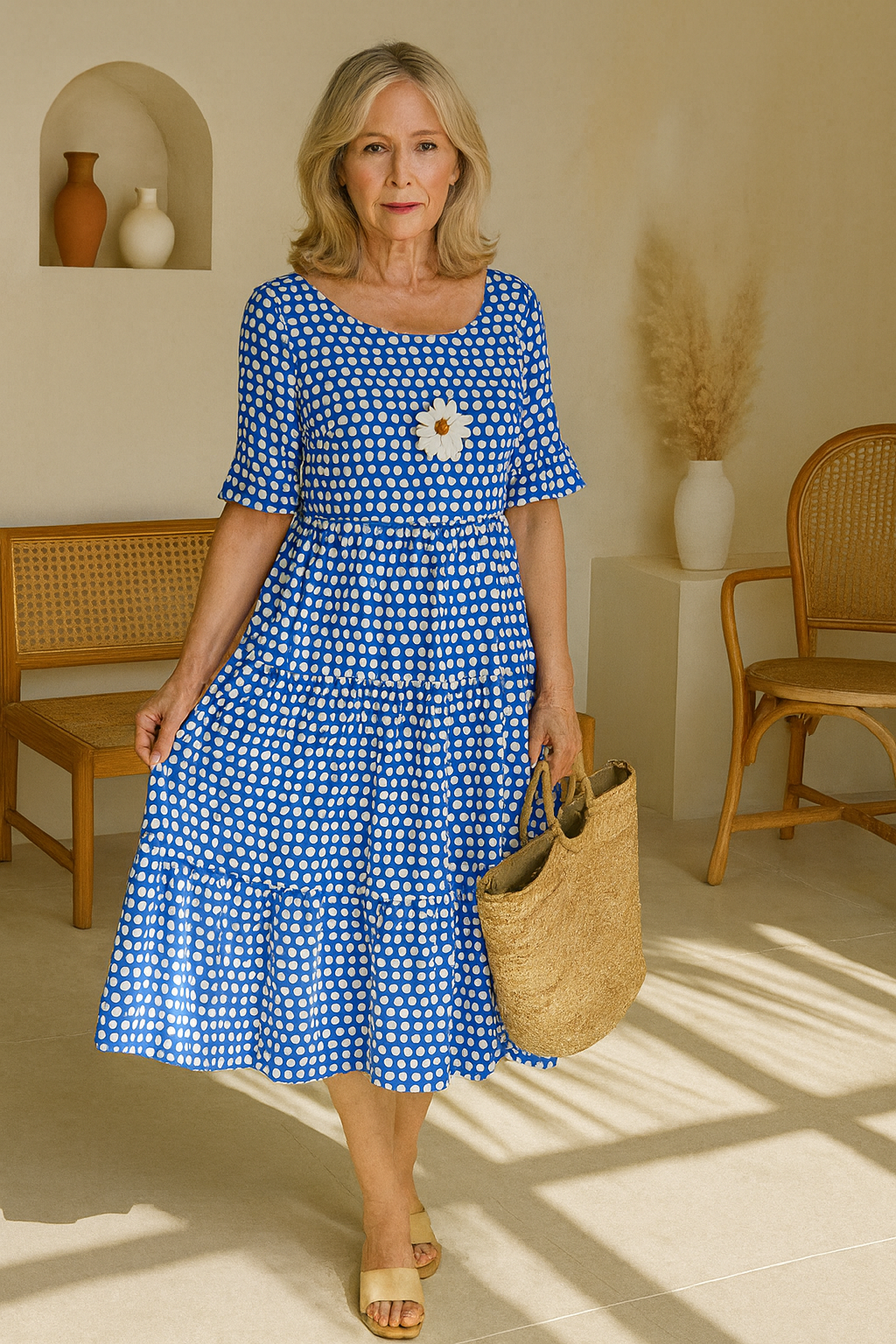 Midi Dress | Casual Summer Short Sleeve Dress-Women Dress-Eltrendio
