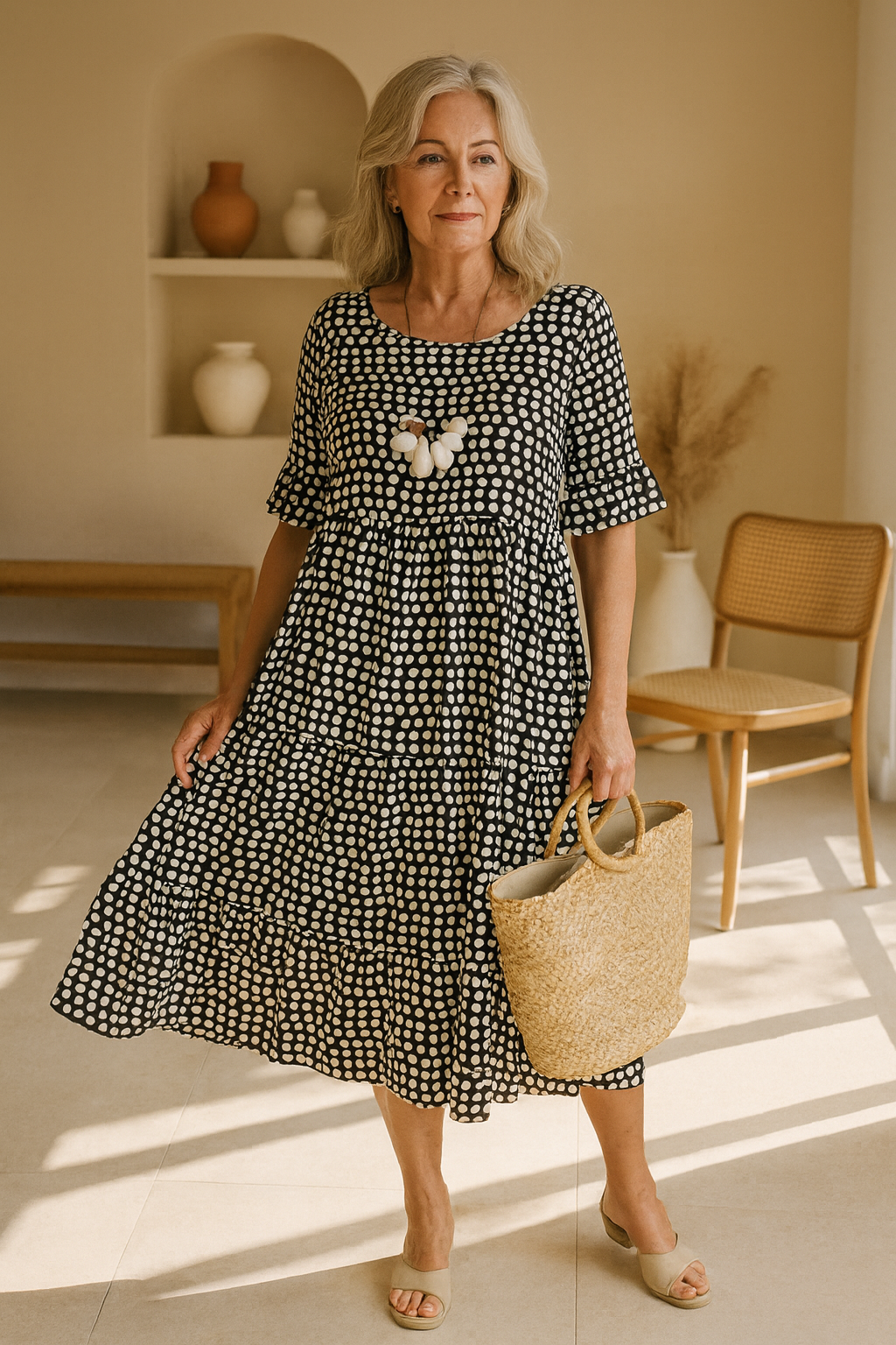 Midi Dress | Casual Summer Short Sleeve Dress-Women Dress-Eltrendio