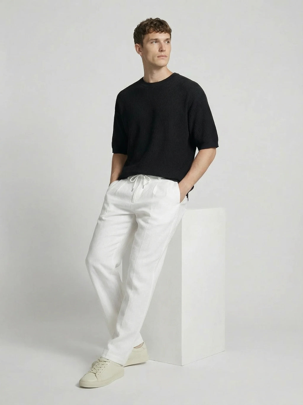 Men Wide Leg Trousers | Drawstring Waist Loose Summer Style-Men Trousers-Eltrendio
