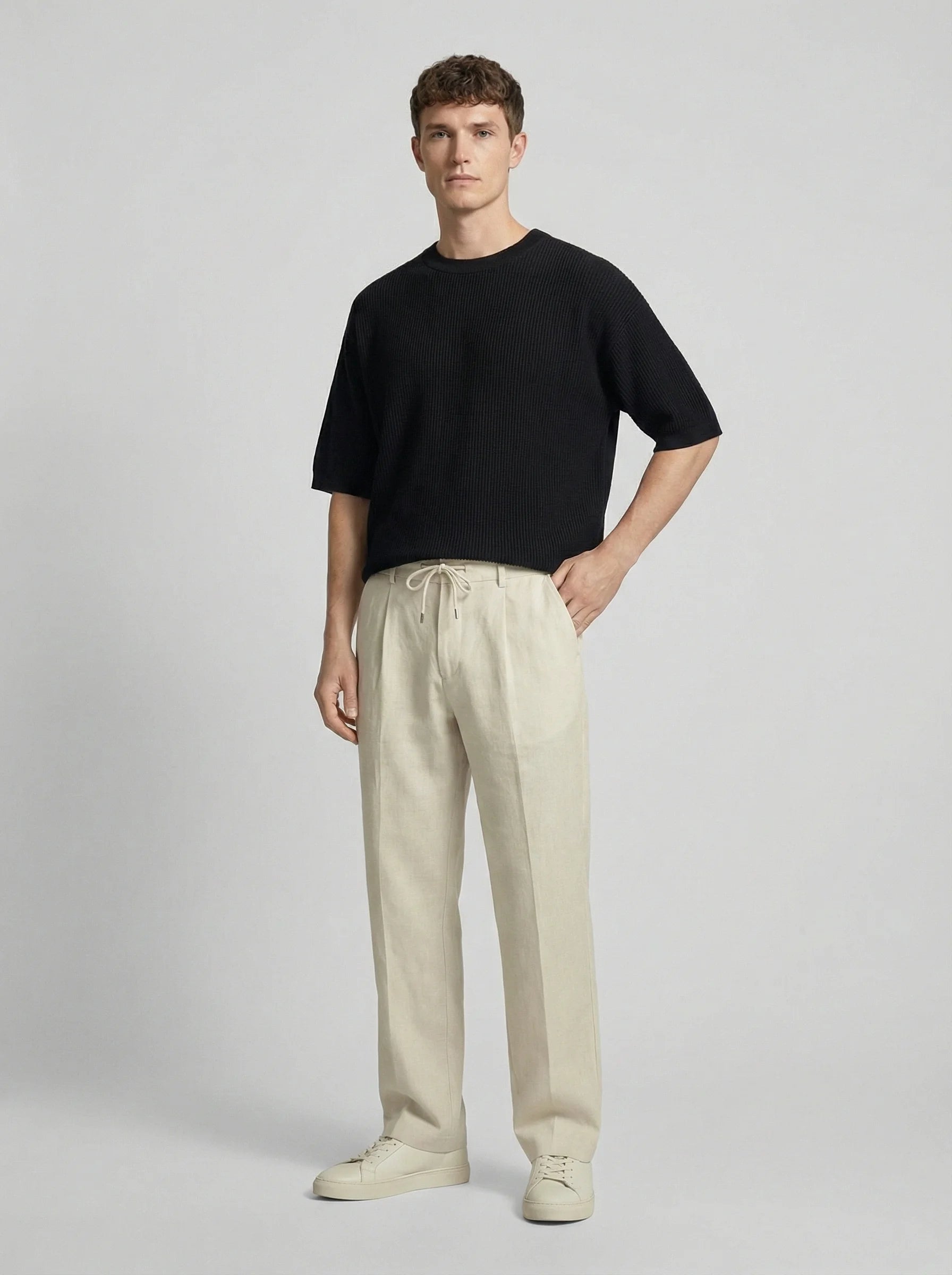 Men Wide Leg Trousers | Drawstring Waist Loose Summer Style