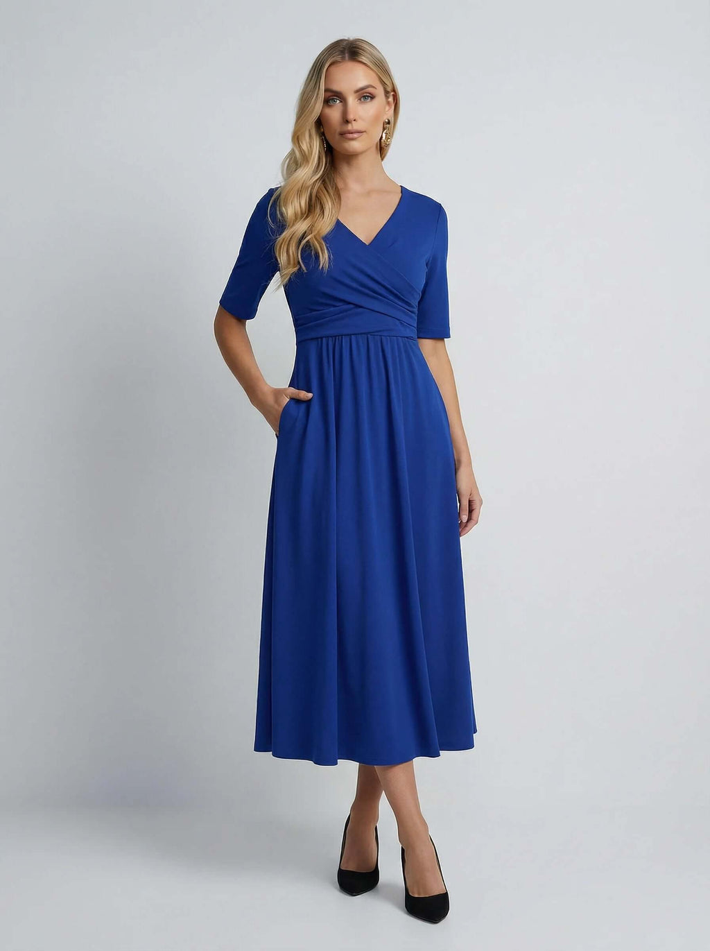 V Neck Midi Dress | Wrap Bodice Design-Women Dress-Eltrendio