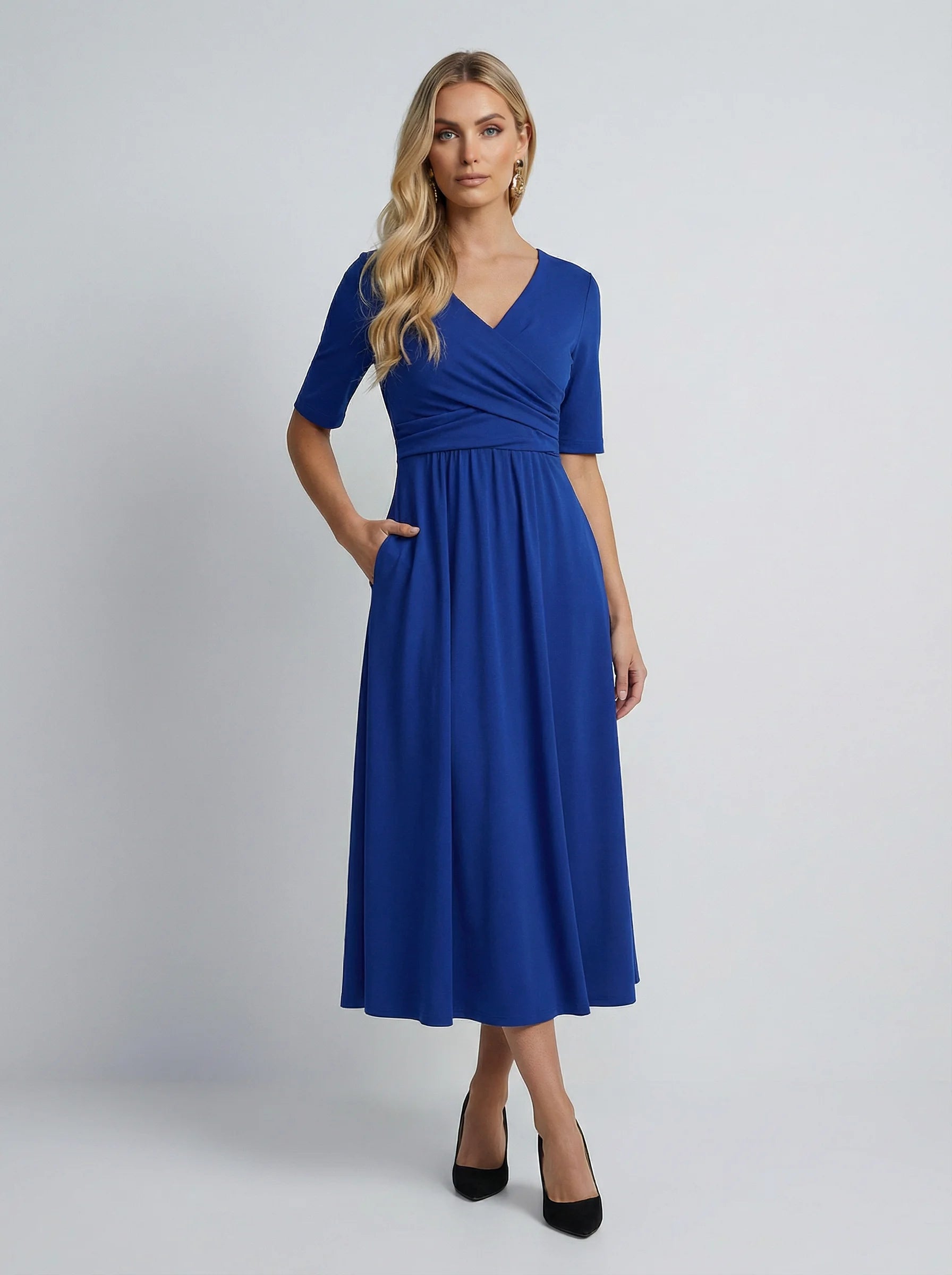 V Neck Midi Dress | Wrap Bodice Design