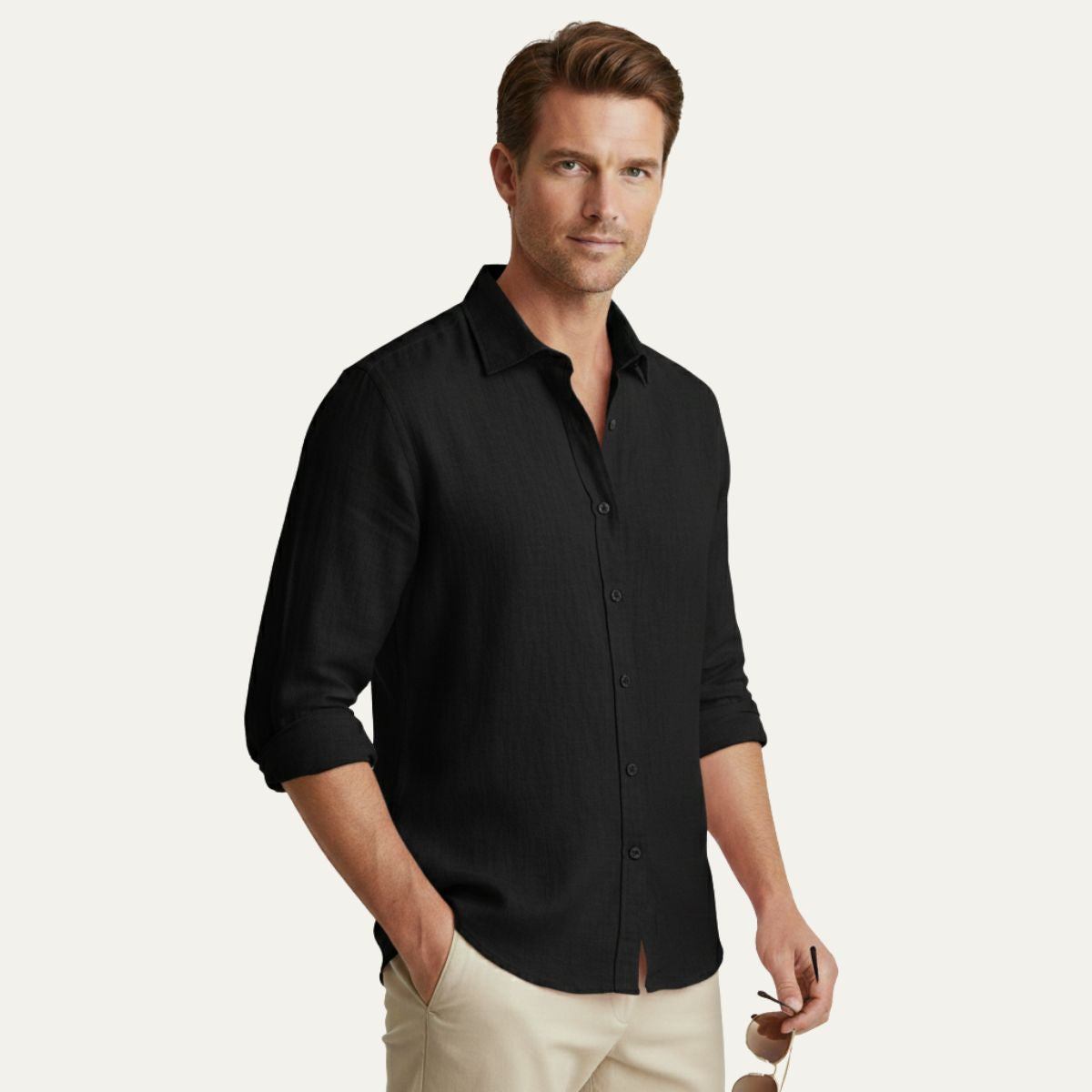 The Zurich Vintage Long Sleeve Linen Shirt for Men - Image 14
