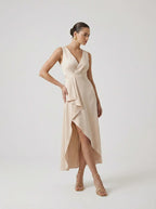 Women Wrap Midi Dress | Asymmetric Hem Design-Women Dress-Eltrendio