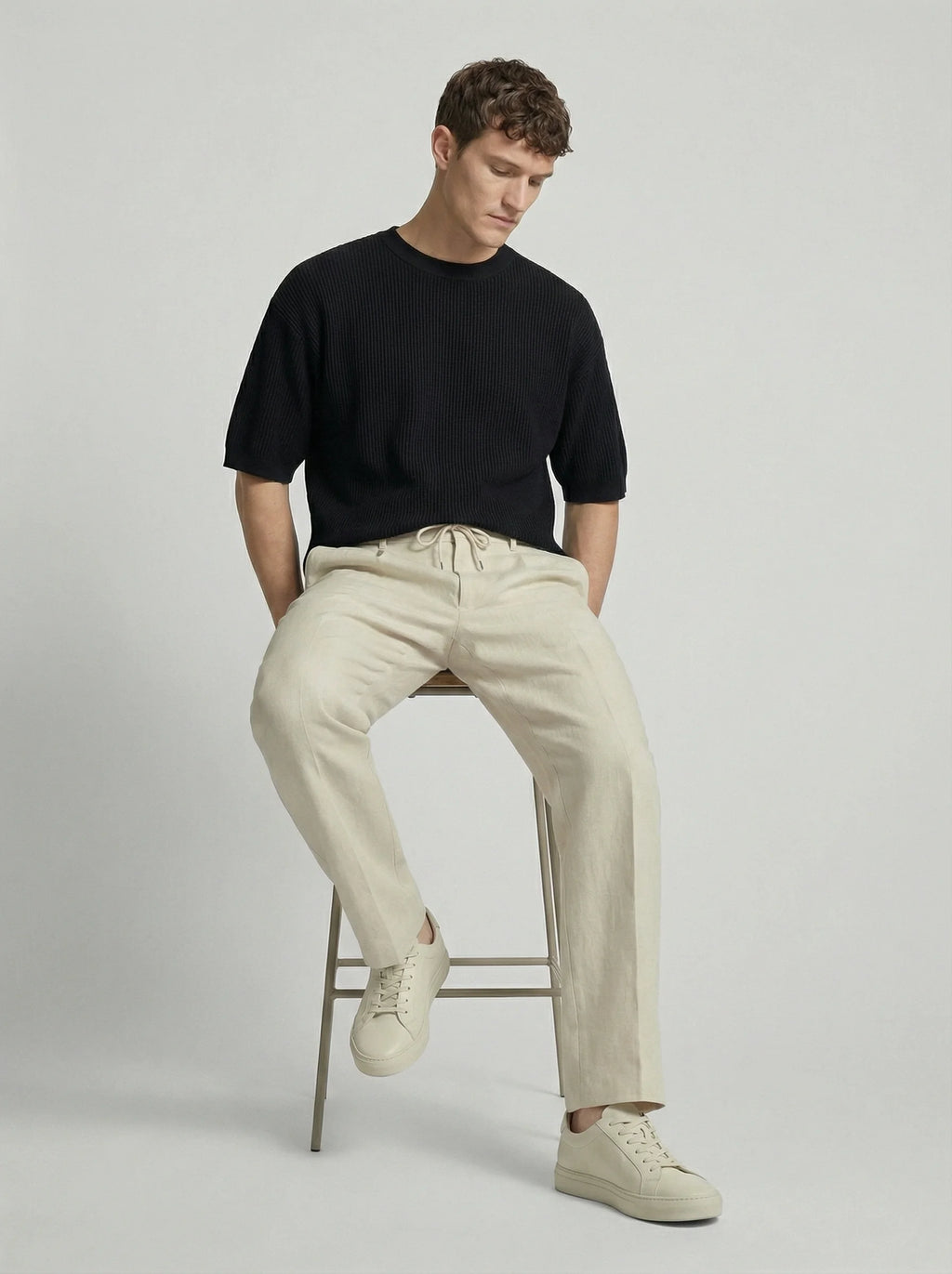 Men Wide Leg Trousers | Drawstring Waist Loose Summer Style-Men Trousers-Eltrendio
