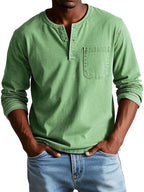 John | Men’s Long Sleeve Henley Shirt | Button Down Pocket Detail Daily Wear-Men Shirt-Eltrendio