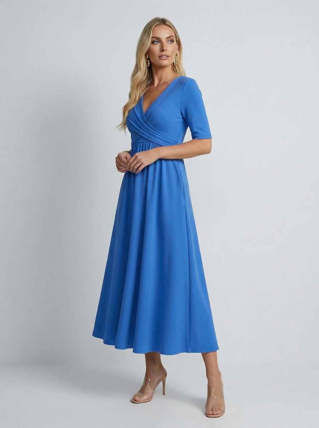 V Neck Midi Dress | Wrap Bodice Design-Women Dress-Eltrendio