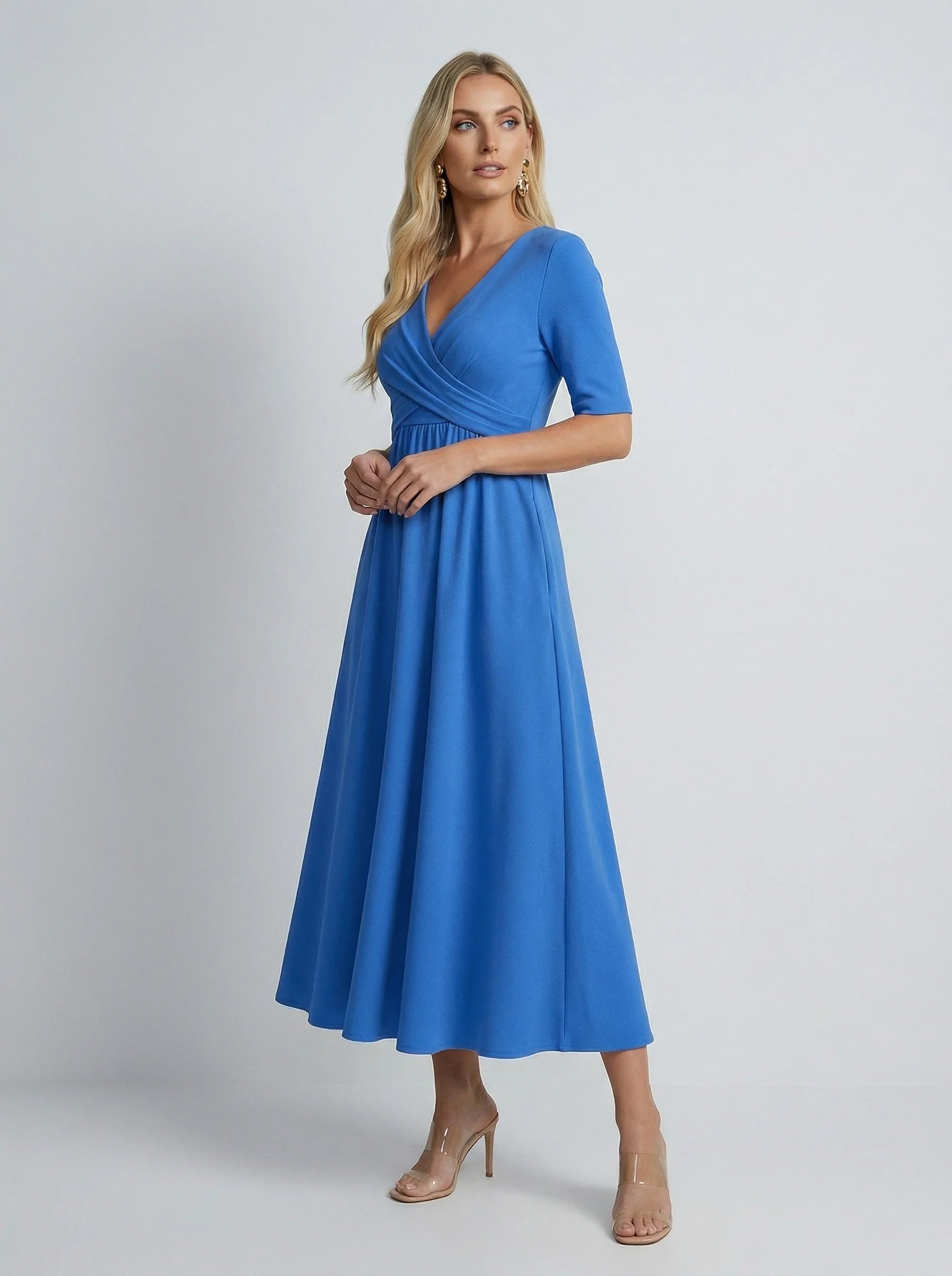 V Neck Midi Dress | Wrap Bodice Design