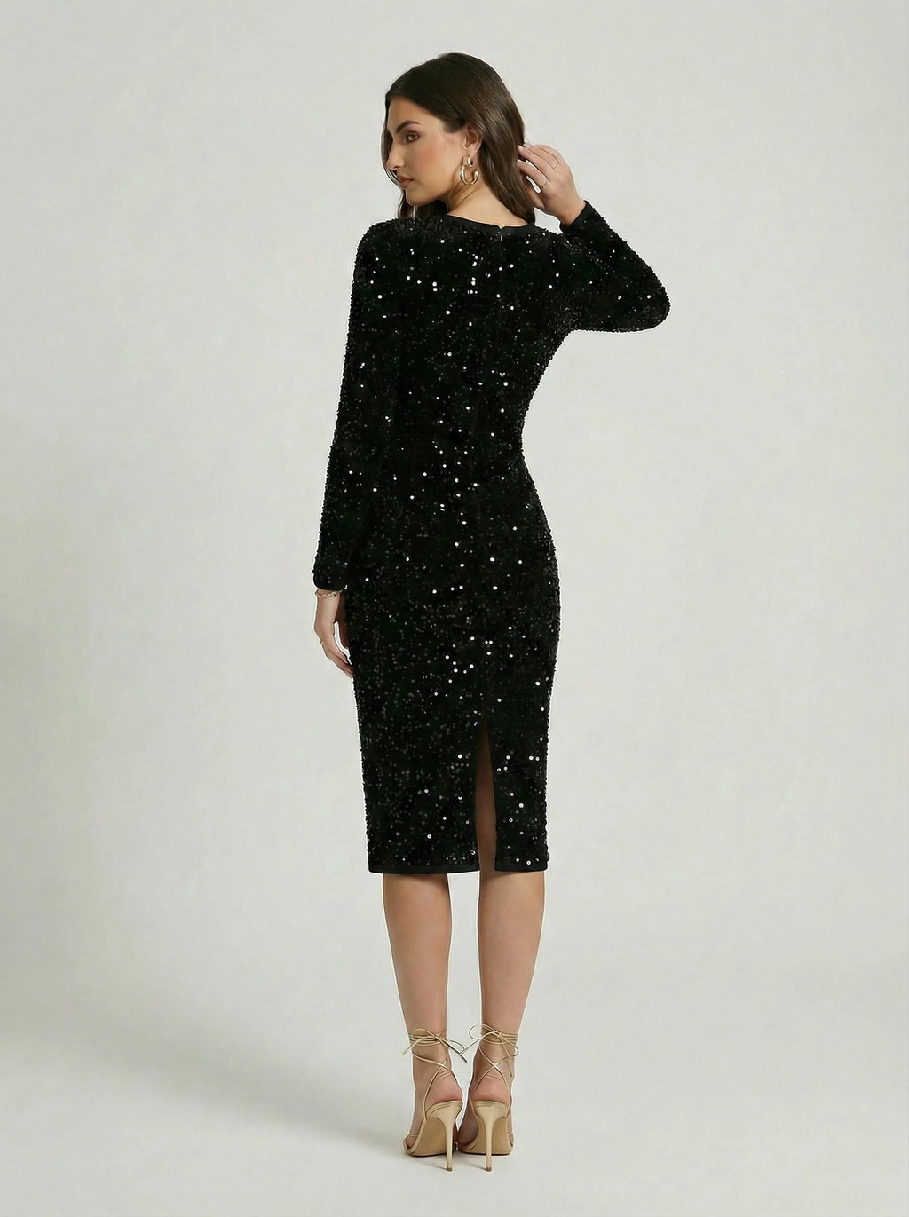 Women Sequin Midi Dress | Long Sleeve Bodycon Design