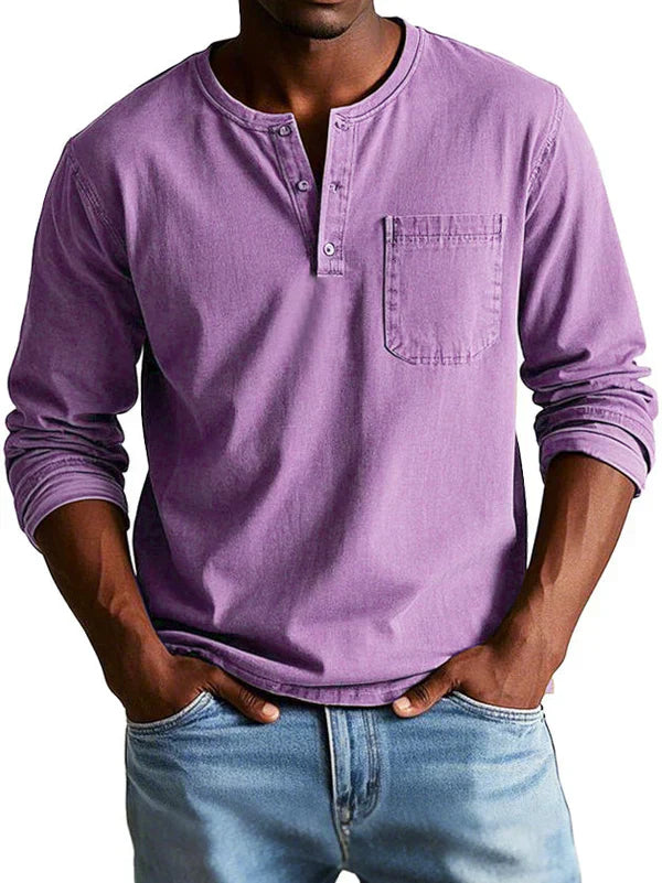 John | Men’s Long Sleeve Henley Shirt | Button Down Pocket Detail Daily Wear-Men Shirt-Eltrendio