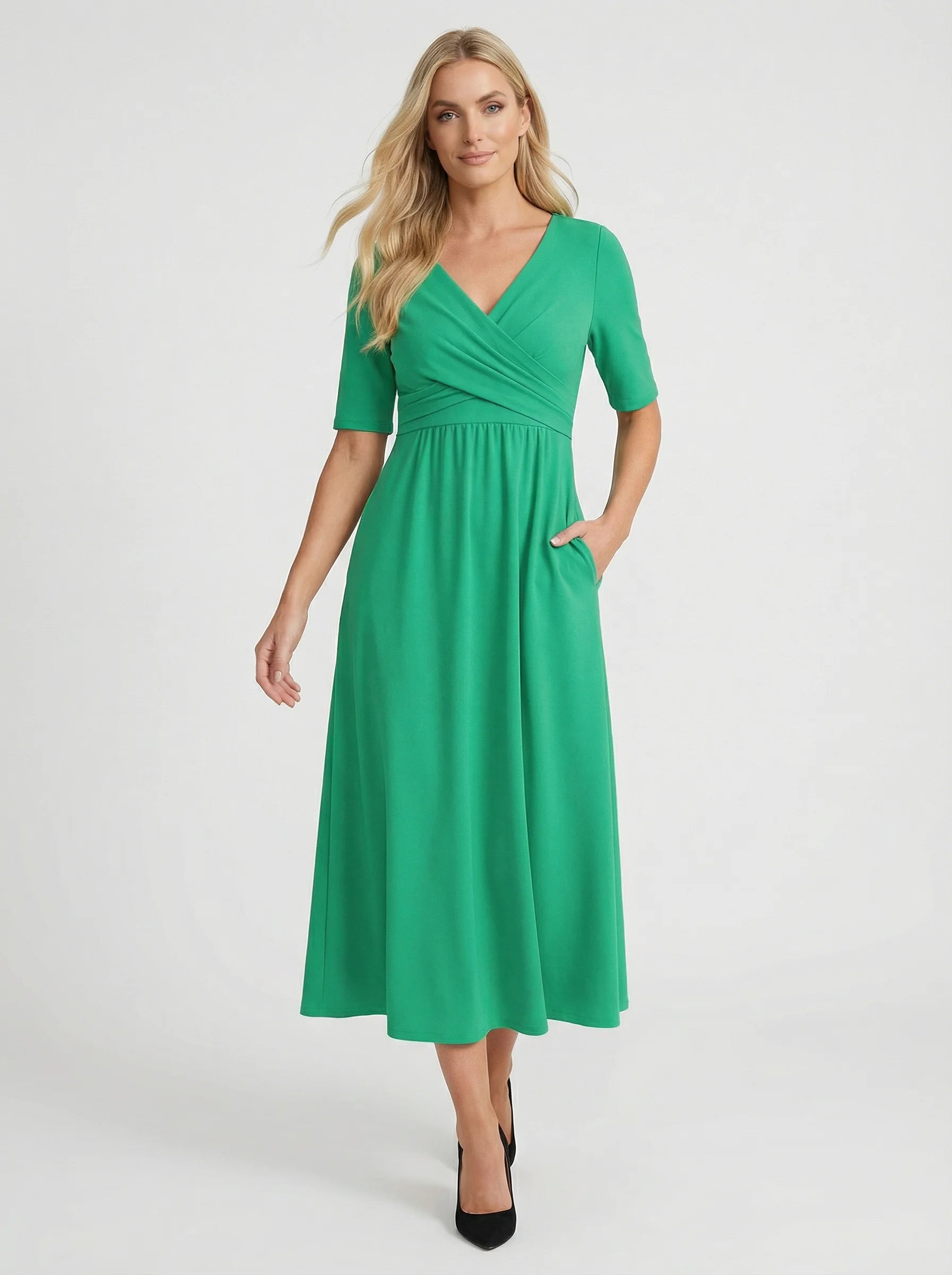 V Neck Midi Dress | Wrap Bodice Design
