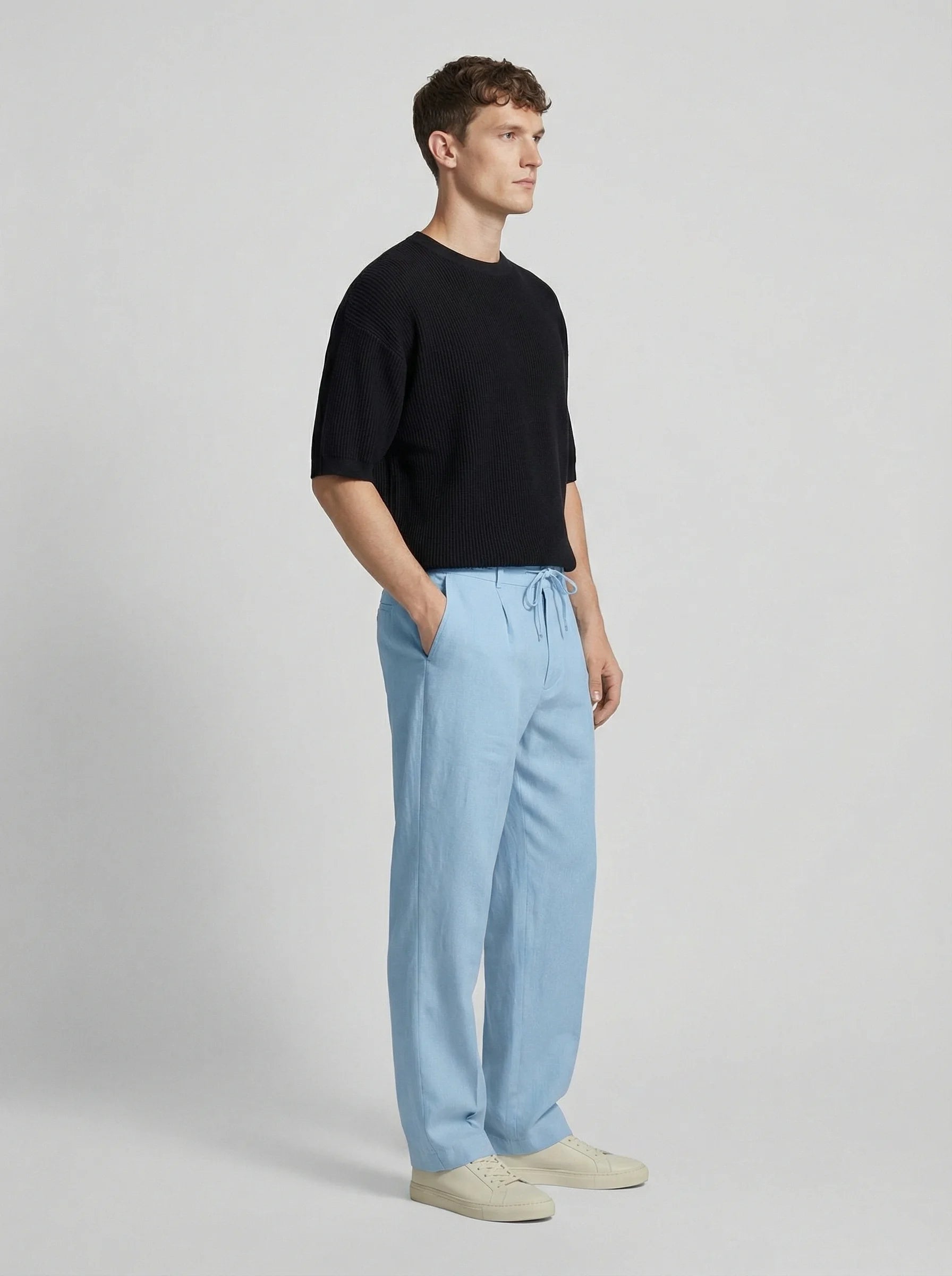 Men Wide Leg Trousers | Drawstring Waist Loose Summer Style
