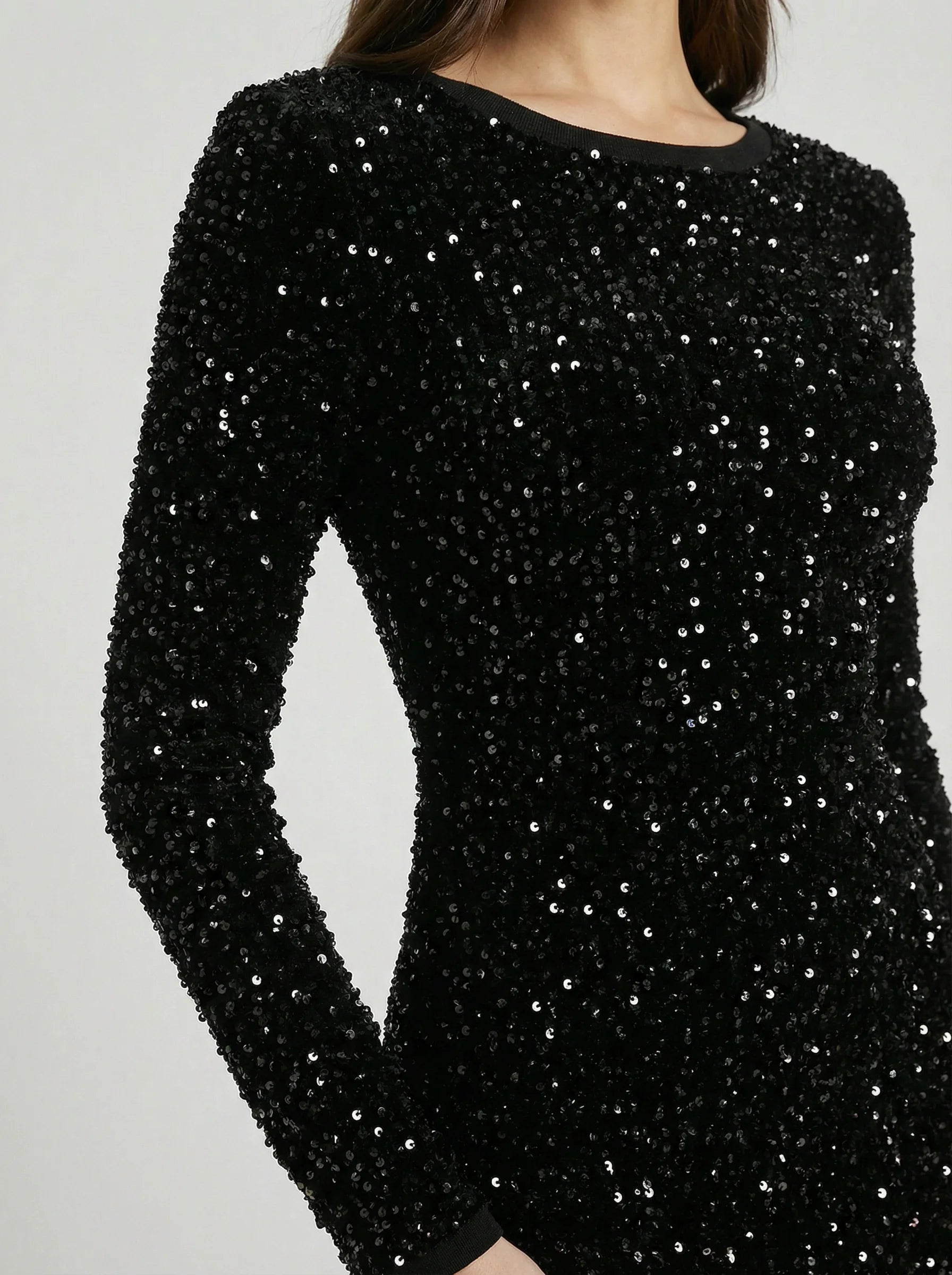 Women Sequin Midi Dress | Long Sleeve Bodycon Design