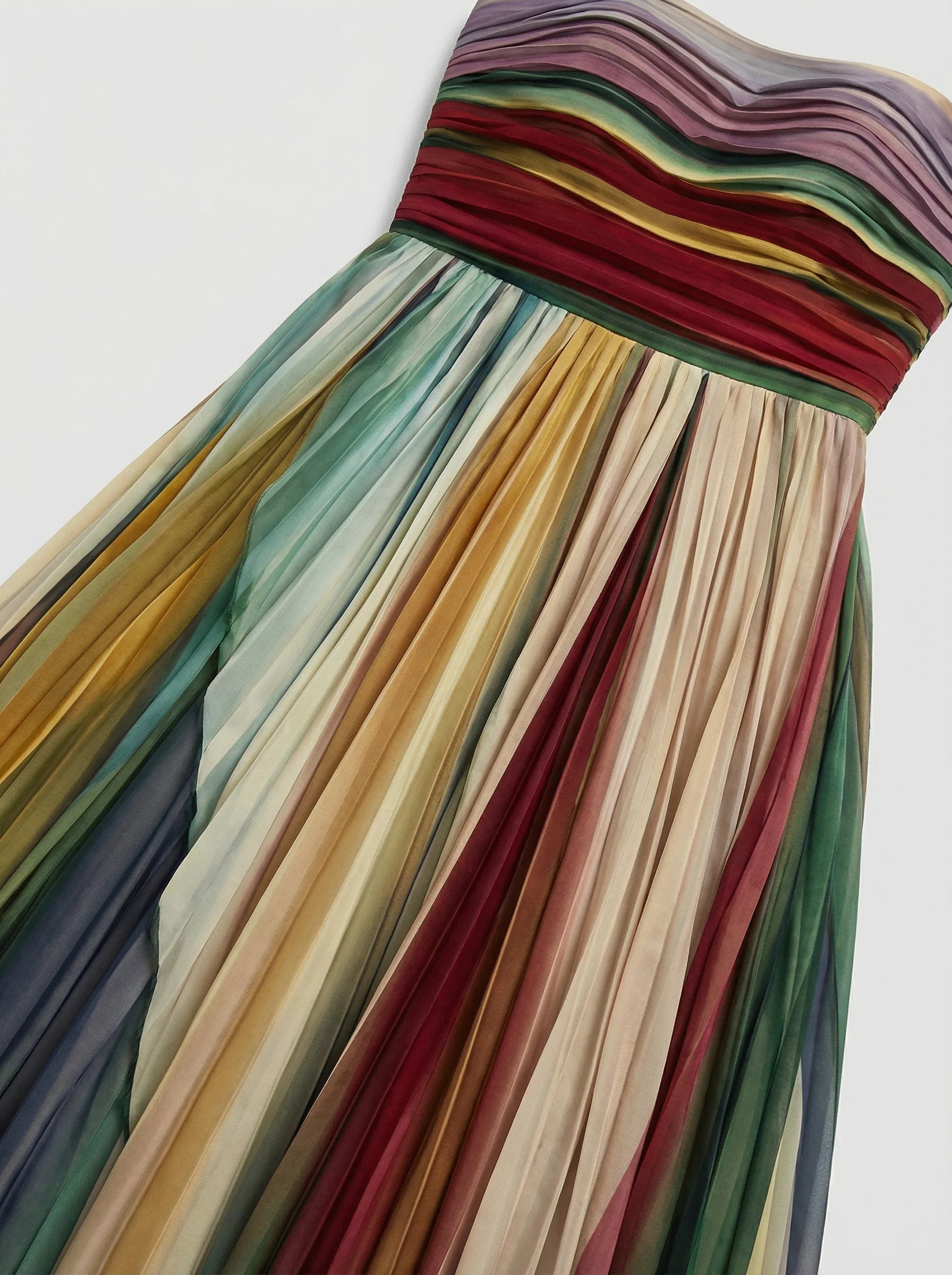 Women Strapless Maxi Dress | Pleated Colour Block Design