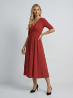 V Neck Midi Dress | Wrap Bodice Design-Women Dress-Eltrendio