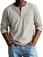 John | Men’s Long Sleeve Henley Shirt | Button Down Pocket Detail Daily Wear-Men Shirt-Eltrendio