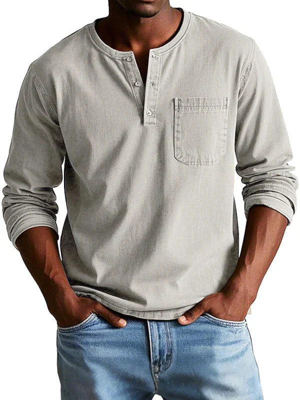 John | Men’s Long Sleeve Henley Shirt | Button Down Pocket Detail Daily Wear-Men Shirt-Eltrendio