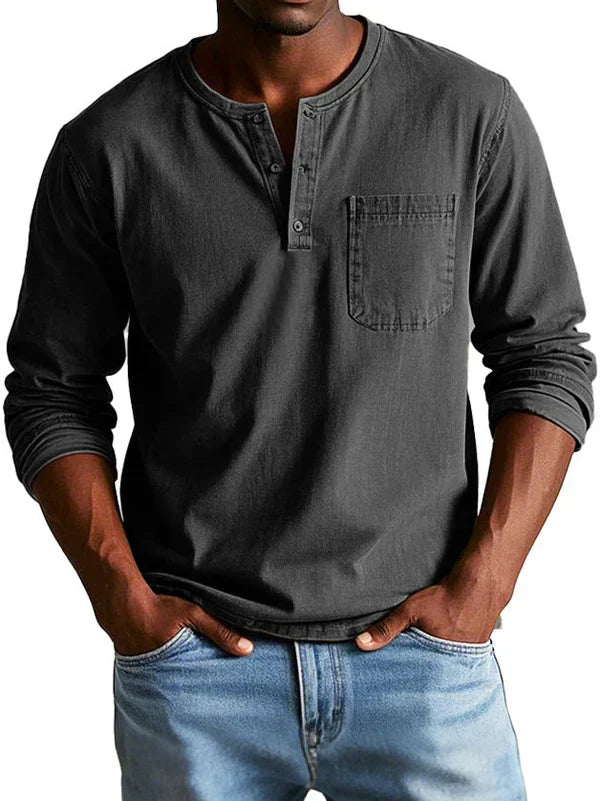 John | Men’s Long Sleeve Henley Shirt | Button Down Pocket Detail Daily Wear-Men Shirt-Eltrendio