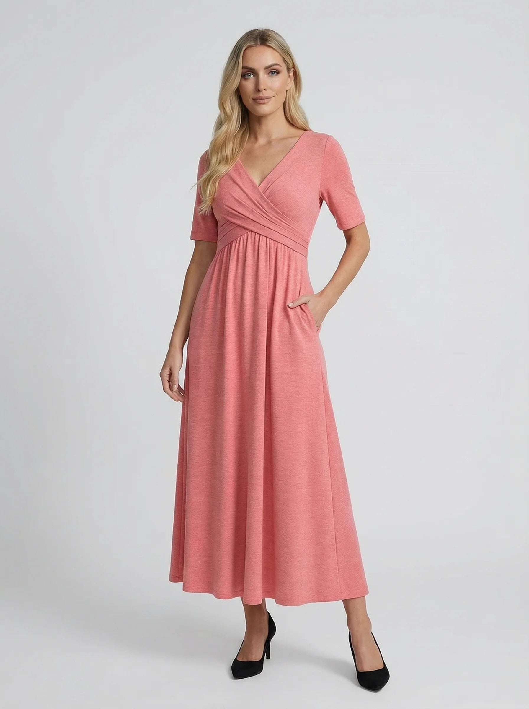 V Neck Midi Dress | Wrap Bodice Design