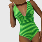One Piece Swimsuit | Striped Monokini Bathing Suit-Women Swimsuit-Eltrendio