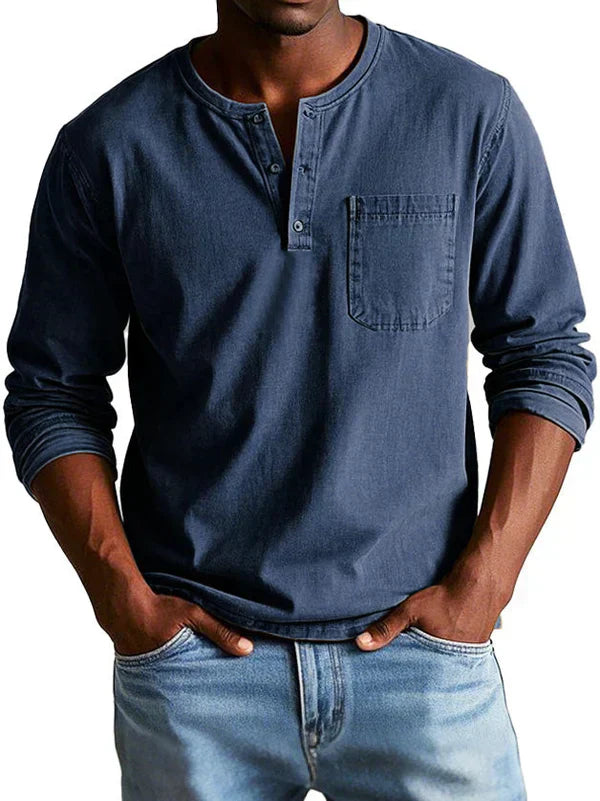 John | Men’s Long Sleeve Henley Shirt | Button Down Pocket Detail Daily Wear-Men Shirt-Eltrendio