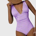 One Piece Swimsuit | Striped Monokini Bathing Suit-Women Swimsuit-Eltrendio