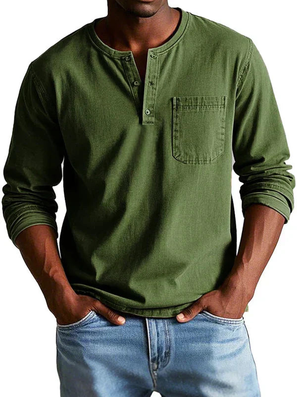 John | Men’s Long Sleeve Henley Shirt | Button Down Pocket Detail Daily Wear-Men Shirt-Eltrendio