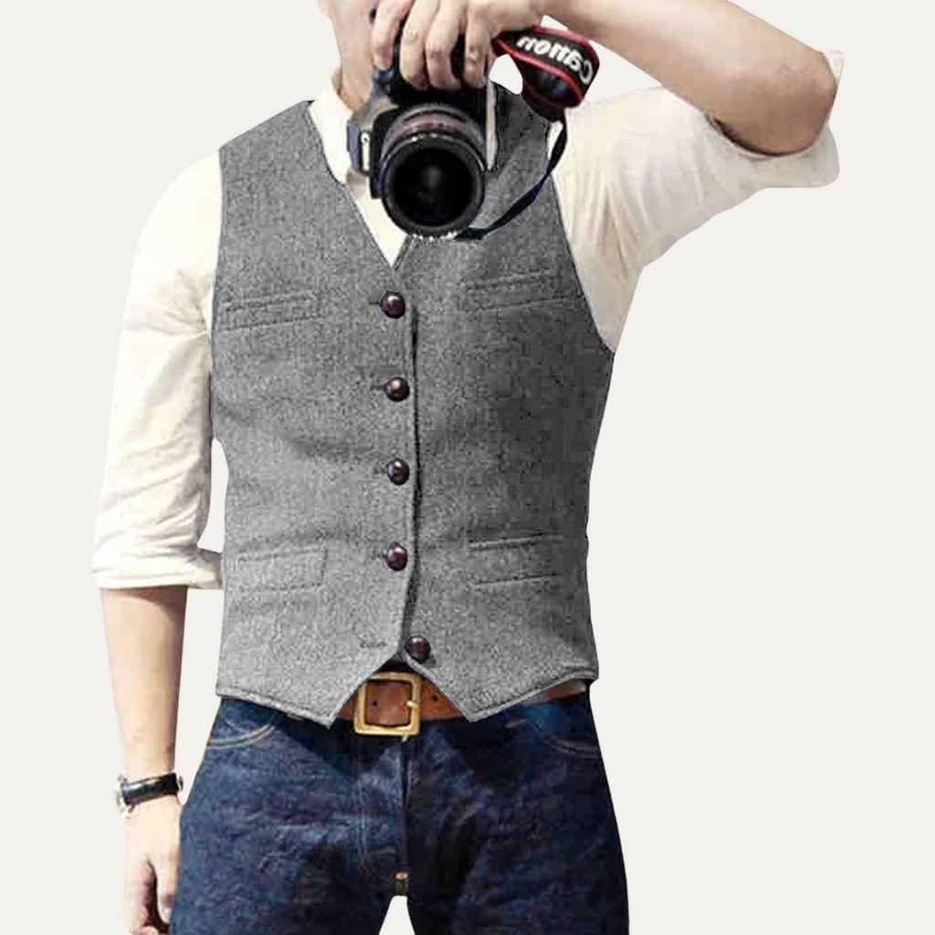 Harrington | Men’s Button Front Waistcoat | V Neck Pocket Detail Formal Wear-Men Vest-Eltrendio