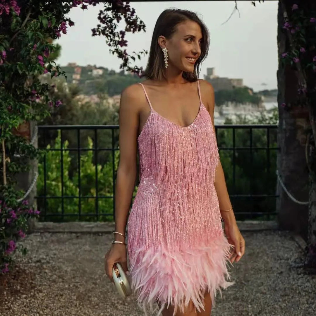 Party Dresses | Fringe Mini Going Out Dress-Women Dress-Eltrendio