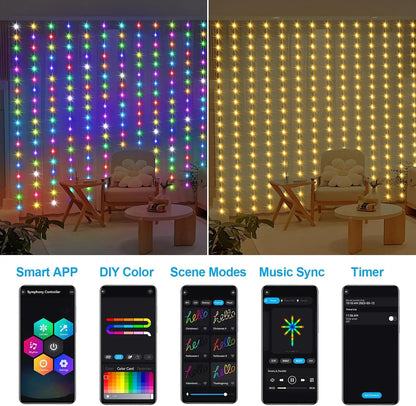 3M RGB Smart LED Curtain Lights Christmas Decor APP Remote USB Garland String Light Fairy Lamp Wedding Holiday Bedroom Outdoor