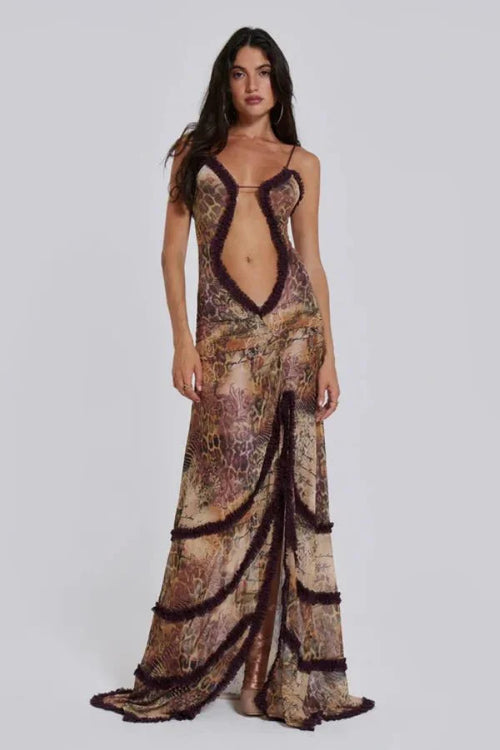 Abigail | Women’s Printed Maxi Dress | Cut Out Spaghetti Strap Holiday Wear-Women Dress-Eltrendio