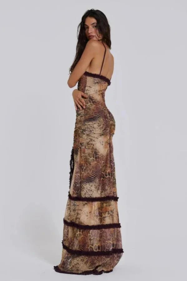 Abigail | Women’s Printed Maxi Dress | Cut Out Spaghetti Strap Holiday Wear-Women Dress-Eltrendio